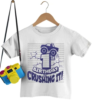 Нова Детска Тениска за Рожден Ден, 1st Birthday Crushing It, Тениска С Графичен Принтом За Момичета И Момчета, Летни Тениски С къс Ръкав, Тениска за Парти по случай рождения Ден