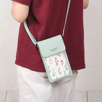 Нова кожена чанта за мобилен телефон със сензорен екран, чанта през рамо за момичета, компактен Мини чанта с принтом