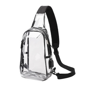 Нова прозрачна нагрудная чанта, водоустойчива чанта за през рамото от PVC, широка каишка, бърз USB порт, модерна чанта през рамо