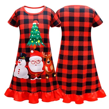 Ново Коледна рокля за момичета с малки деца, домашни дрехи за момичета с Дядо Коледа, празнична червен костюм, Коледна лятна мода, от 2 до 14 години