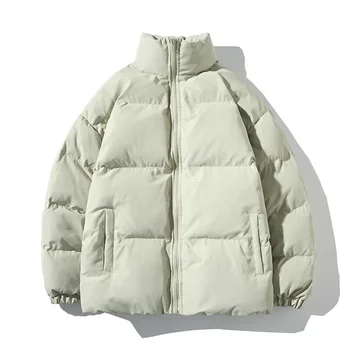 Новост зимата 2023, мъжко однотонное памучни палто със свободен висока яка, младежко модно ежедневното утолщенное памучни палто