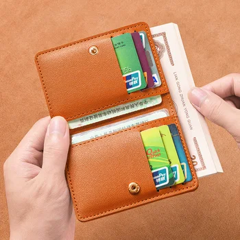 Обикновен малък портфейл от изкуствена кожа, за жени, кратък лесен женски чантата с бутони, ультратонкая чанта за кредитни карти, портмонета за монети.