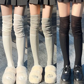 Обикновена чорапи до бедрото, дамски Модни Ежедневни дамски дълги чорапи над коляното, топли памучни гамаши с висока шнорхел