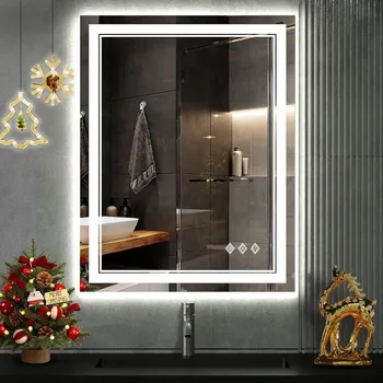Огледало за душ с led подсветка за огледала в баните 24x32 инча с градиентной предната част и led осветяване за осветяване на грим в банята