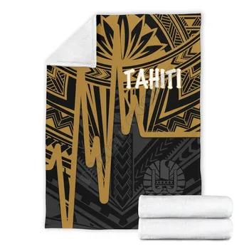 Одеало премиум-клас Tahiti Печат Таити с шарките на ударите на сърцето, Носимое одеяло със златен принтом, флисовое одеало за възрастни / деца, шерп-одеяло