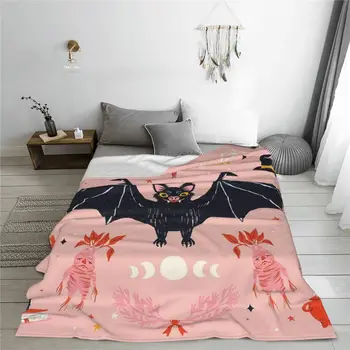 Одеяла, с фигура на прилеп, Флисовые одеяла с принтом летящи вампир, Многофункционални супер меки наметала за дивана, пътни завивки