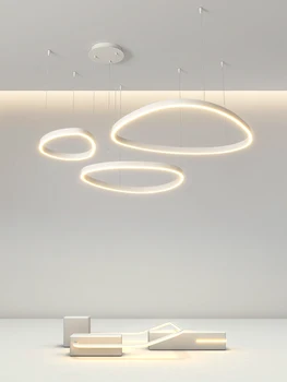Окачен лампа в скандинавски минималистичном стил се използва за трапезария, хол, спалня, кабинет, Бяло, черно, с регулируема яркост, украса на дома с дистанционно управление