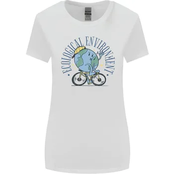 Опазване на околната среда, промяна на климата, колоездене, женска тениска с широко деколте и дълги ръкави