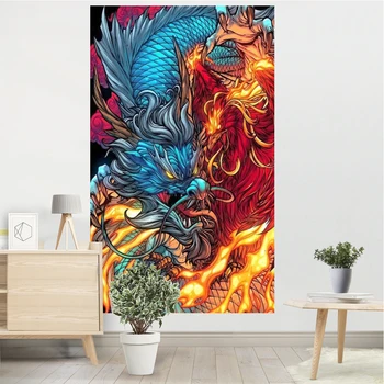 Ориенталски дракон и Огнен Феникс Гоблен Мистериозен Тотем Хладно украса на стаята