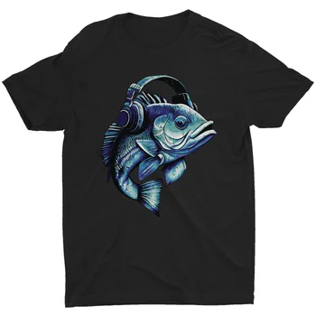 Основната Част Риба Слушалки Забавна Музика Животни, Подарък За Фен На Риболова Ретро Мъжка Тениска Tee