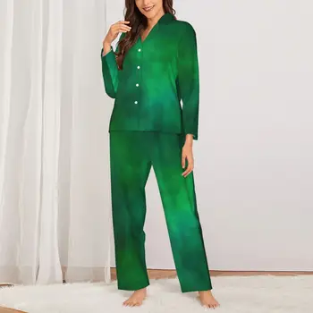 Пижами Green Galaxy, есенна реколта пижами Оверсайз със звездна принтом, дамски мека нощница с модел за стая с дълъг ръкав