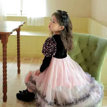 Пола за момичета, окото пола с пайети, рокля на принцеса, есен 2024, новата модерна и универсална детски дрехи