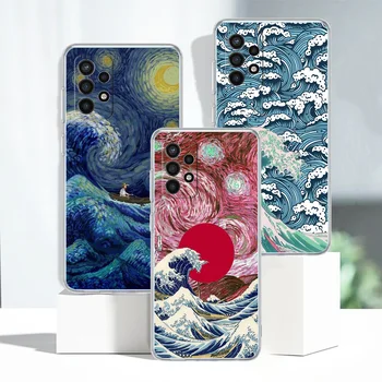 Прозрачен калъф за Samsung Galaxy A51 A12 A14 A52 A71 A31 A32 A21s A22 A41 A42 A11 Калъф за вашия телефон, The Great Wave off Kanagawa