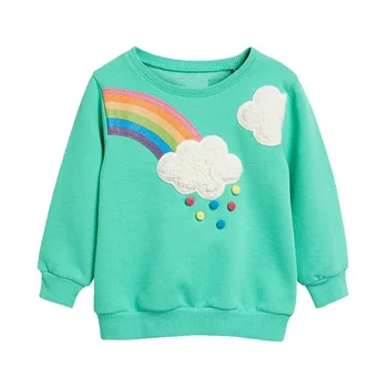 Пролет-есен дрехи за малките момичета 2024 година, ежедневни памучни блузи с облаците и дъга, скъпа hoody за деца на 2-7 години