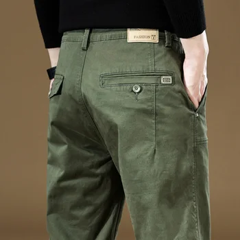 Пролетни нови Мъжки панталони Зелен памучен однотонная работно облекло Ежедневни панталони Широка Корейски дрехи Y2k Панталони-карго за бягане Мъжки размер 29-36