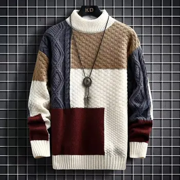 Пуловер 2023, мъжката есенно-зимния сгъсти пуловер, вязаная риза, мъжки пуловери, ретро пуловер, пролетта на случайни топ