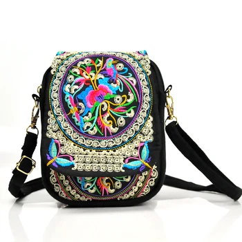 Реколта етническа чанта през рамо в китайски стил с бродерия, чанта-месинджър впечатлява със своя бохемски стил, пътна плажна чанта-тоут