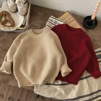 Свободни пуловери за момчета и момичета 2023, есен-зима, модни топли удобни универсални обикновена плюшена върховете в корейски стил.