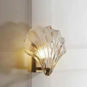 Скандинавски мед модерен лампа, луксозни стенни лампа във формата на миди, фонова стена за хол, спалня, нощна лампа за детска стая