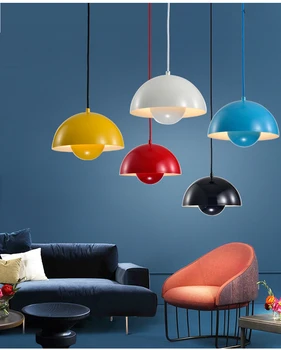 Скандинавски цветни метален окачен лампа, най-новият модерен окачен лампа E27 за всекидневна, кухня, домашно лофта, индустриален декор, осветление.