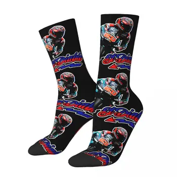 Случайни тематичен дизайн Fabio Quartararo, удобни чорапи за екипажа, сезон спортен шампионат, Меки и дълги чорапи дишащи