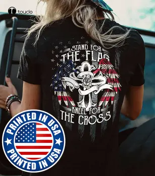 Тениска с Исус, на кръста с изображение на Бога, поставка за флага на САЩ, християнска риза унисекс с бял причините, жените