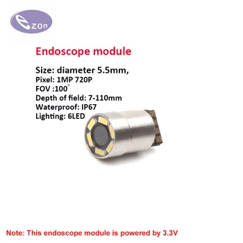 Тръба ендоскоп с диаметър 1 MP 5.5 мм от неръждаема стомана, приставка ендоскоп FOV100USB, сонда за ендоскоп EZ-EN55S-R