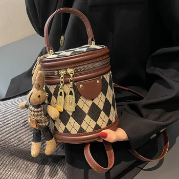 Универсална малка чанта в ретро стил за жени, качествена чанта през рамо с текстура с формата на диамант окото, преносима чанта-кофа