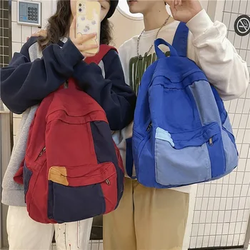 Училищен женски раница от постиранного платно, съответстващ на цвета на Прост корейската версия раница за ученици Harajuku