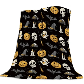 Фланелен одеяла с принтом тиква и духа на Хелоуин за канапе-легло