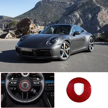 Червена подплата с логото на волана от настоящето въглеродни влакна за Porsche 911 2019-2021