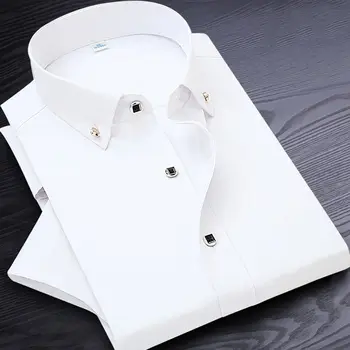 Чисто бели мъжки ризи с къс ръкав, годишният Корейски бизнес оборудвана костюм, сини потници, мъжки тънък памучен елегантна ежедневна риза
