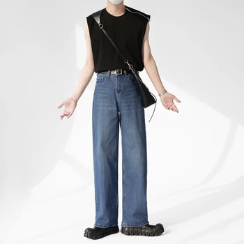 Широки дънки за Мъже Корейски Модни Панталони с висока талия Пролетта на директно намаляване на Свободни Дънкови панталони в стил ретро Градинска Дрехи Реколта Панталони D20